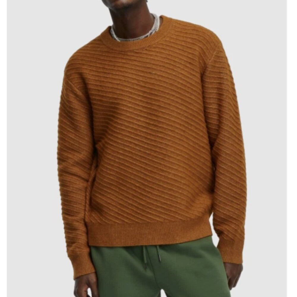 Mode of One Men's Relaxed-Fit Diagonal Texture Sweater French Vicuna XL